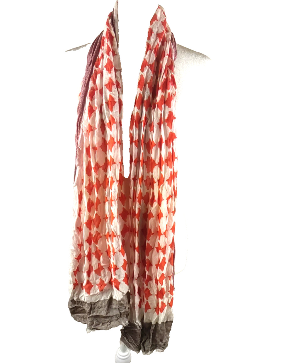 Ann Taylor Loft Women's Scarf Rectangle 70 X 23 Red White Brown